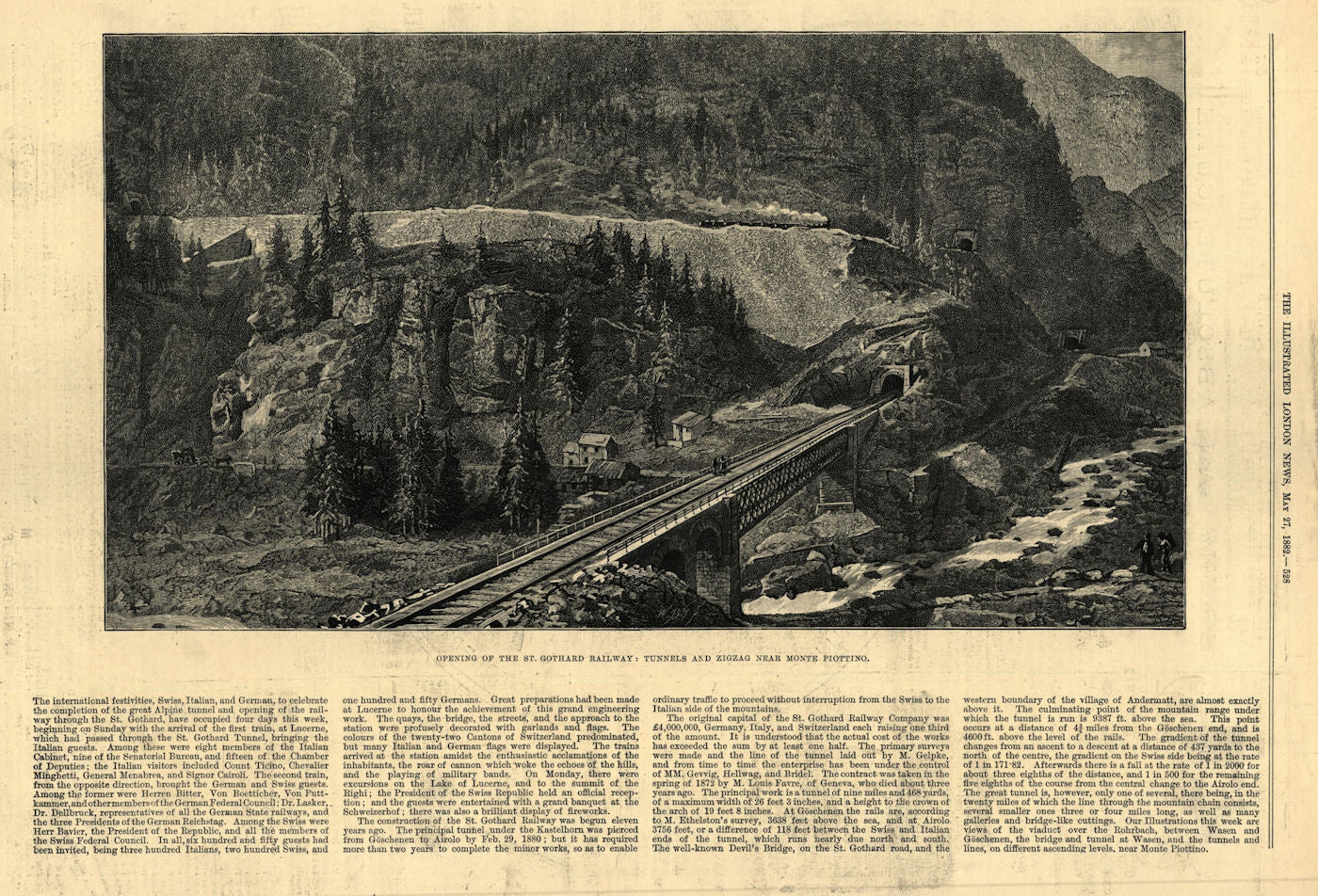 St. Gothard Railway: tunnels & zigzag near Monte Piottino. Switzerland 1882